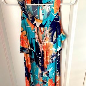 Peach blue and turquoise blouse